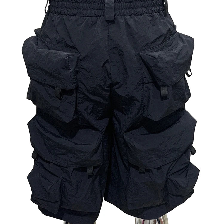 Lautaro Summer Autumn Thin Waterproof Black Nylon Cargo Shorts for Men with Many Pockets Luxury Designer Emo Techwear Clothes