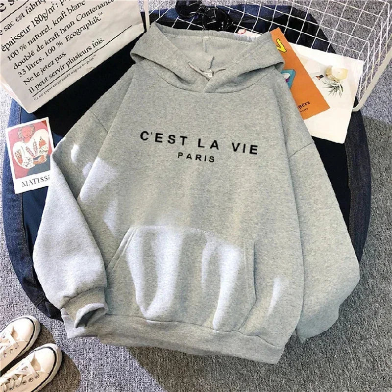 Autumn Winter Women Fleece Hoodies Thick Warm Female Long Sleeve Hooded Sweatshirts Casual Print Lady Loose Pullover Tops gray letter velvet