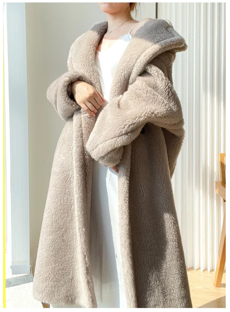 Teddy teddy bear coat women's autumn and winter fur grain camel wool coat alpaca wool med-long woolcoat
