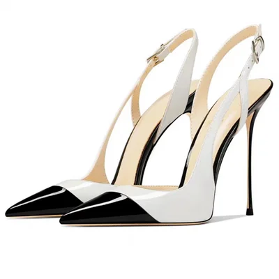 Summer Women High Heeled Shoes for Woman's Pointed Toe Ankle Thin Heels Mixed Colors Pumps Sexy Lady Patent Leather Party Shoes black