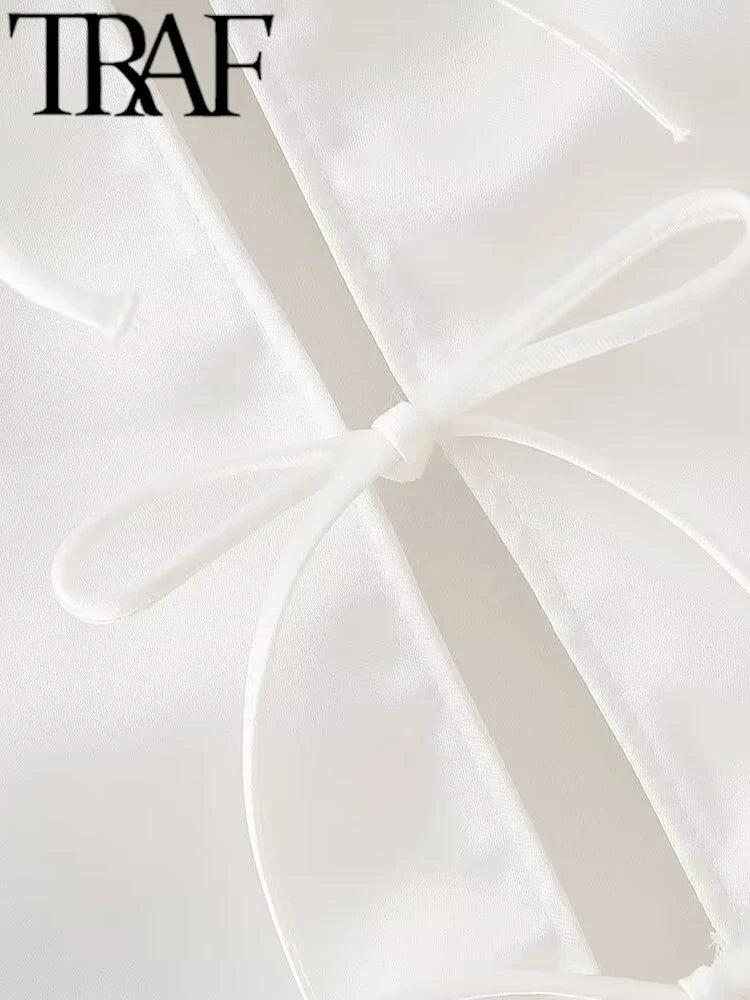 TRAF New Style Bowknot Tied Women Camis Summer V Neck Straps Tanks Sleeveless Backless Sexy Tanks Slim Female Crop Top Y2K