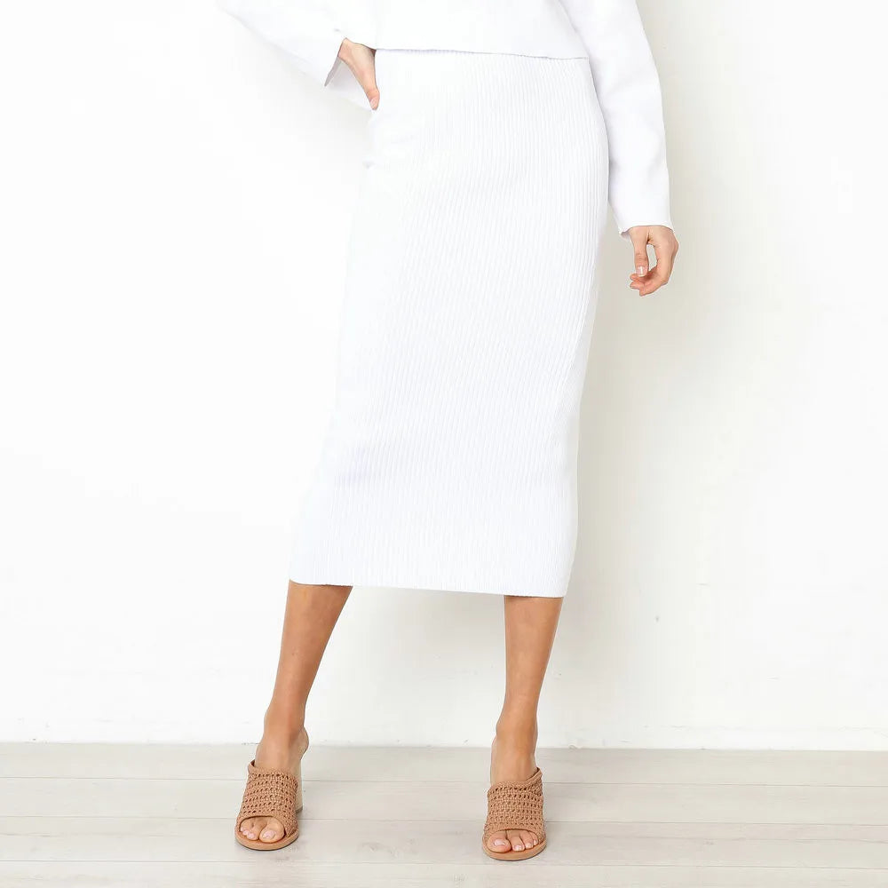 Skirts for Women Long Faldas Largas Knitted Bodycon Midi Slim Skirt New Spring Summer Jupe Femme Pencil Skirt Black Ropa Mujer