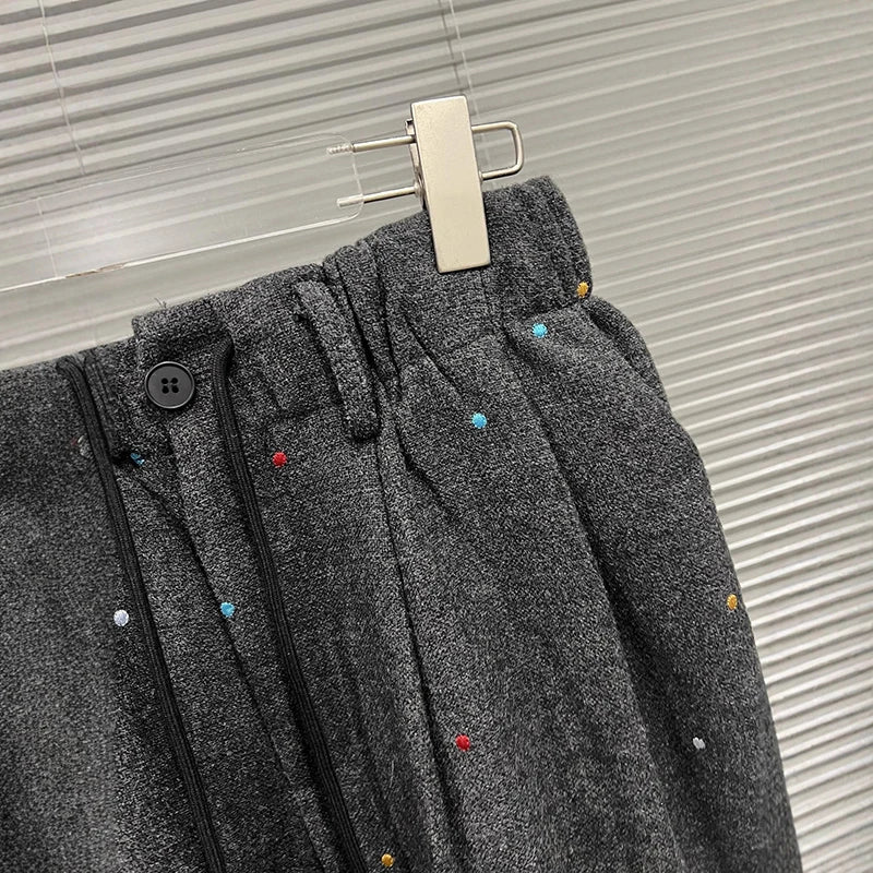 Autumn Winter New Style Colorful Embroidered Loose Elastic Waist Casual Pants For Women Straight Trousers 11A07814