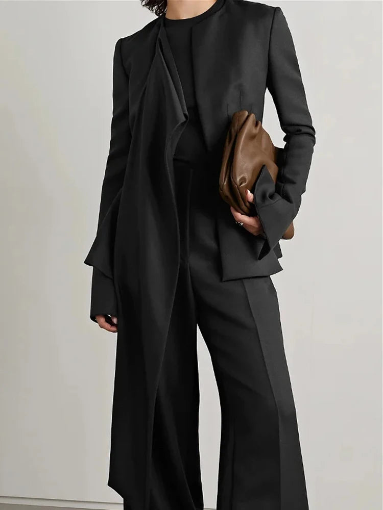 Solid Asymmetrical Blazers For Women Round Neck Long Sleeve Tunic Minimalist Blazer Female Fashion Style Clothes