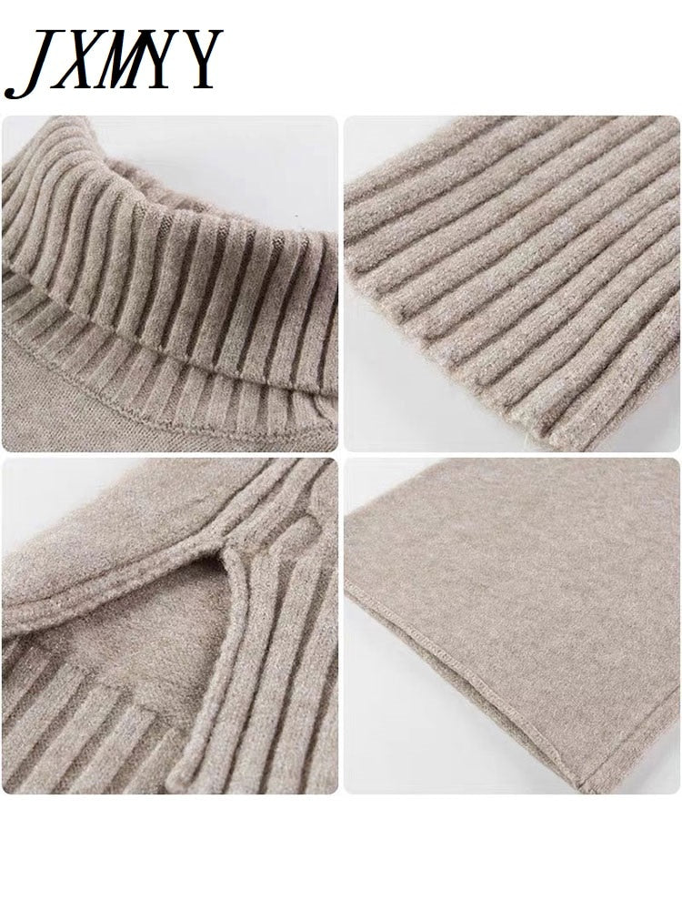 Sweater Set Women Tracksuit Spring Autumn Knitted Suits 2 Piece Set Warm Turtleneck Sweater Pullovers Wide Legs Pants