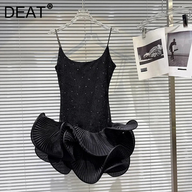 Winter New Fashion Elegant Sweet Rhinestone Ruffle Puff Hem Camisole Dress For Women Evening Party Dresses 11A07663