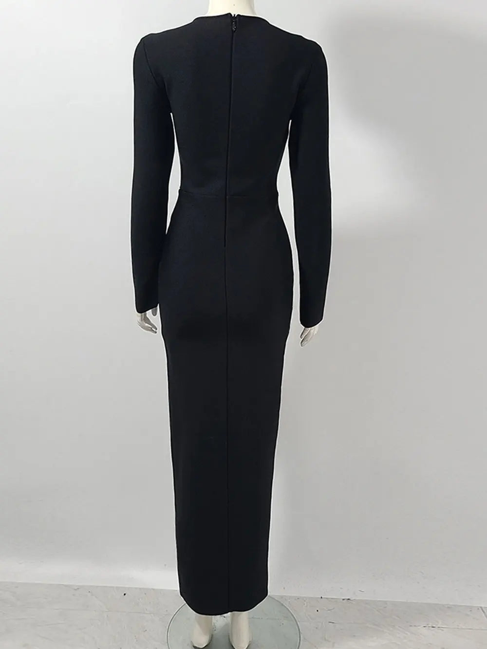 2024 Sexy Women Heavy Industry Chain Drawstring Bandage Dress O-neck Long Sleeve Bodycon Midi Split Dress Evening Party Vestidos