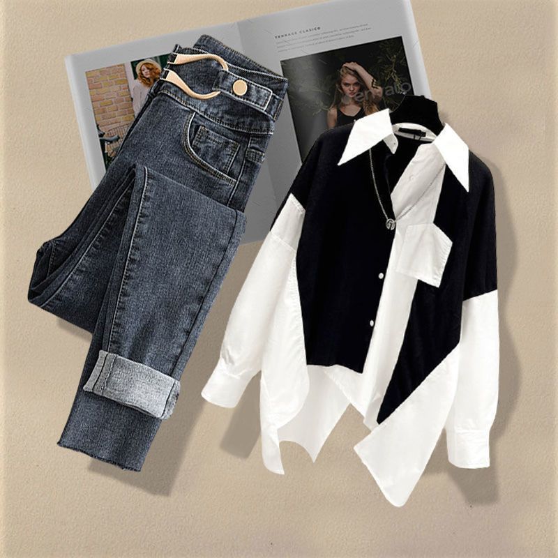 Ensemble de printemps et d'automne pour femmes, nouvelle robe, petit haut occidental, jean polyvalent, deux pièces, vêtements Y2k, pantalons pour femmes