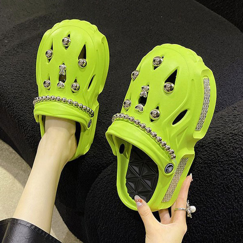 Women's Sandals Thick Soft Home Slippers Non-slip Outdoors Cool Chain Fashion Cozy Slides Easy Washing Breathable Cut-out