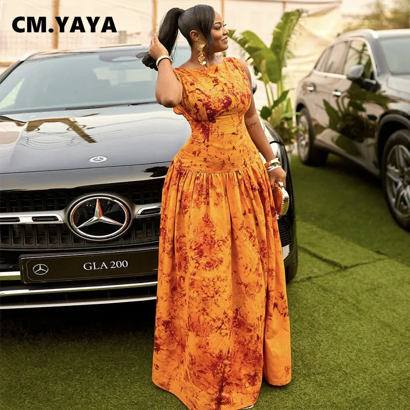 Women Floral Print Sleeveless Big Swing High Waist Long Maxi Dress 2025 Chic Evening Sexy Party Vintage Dresses Vestidos