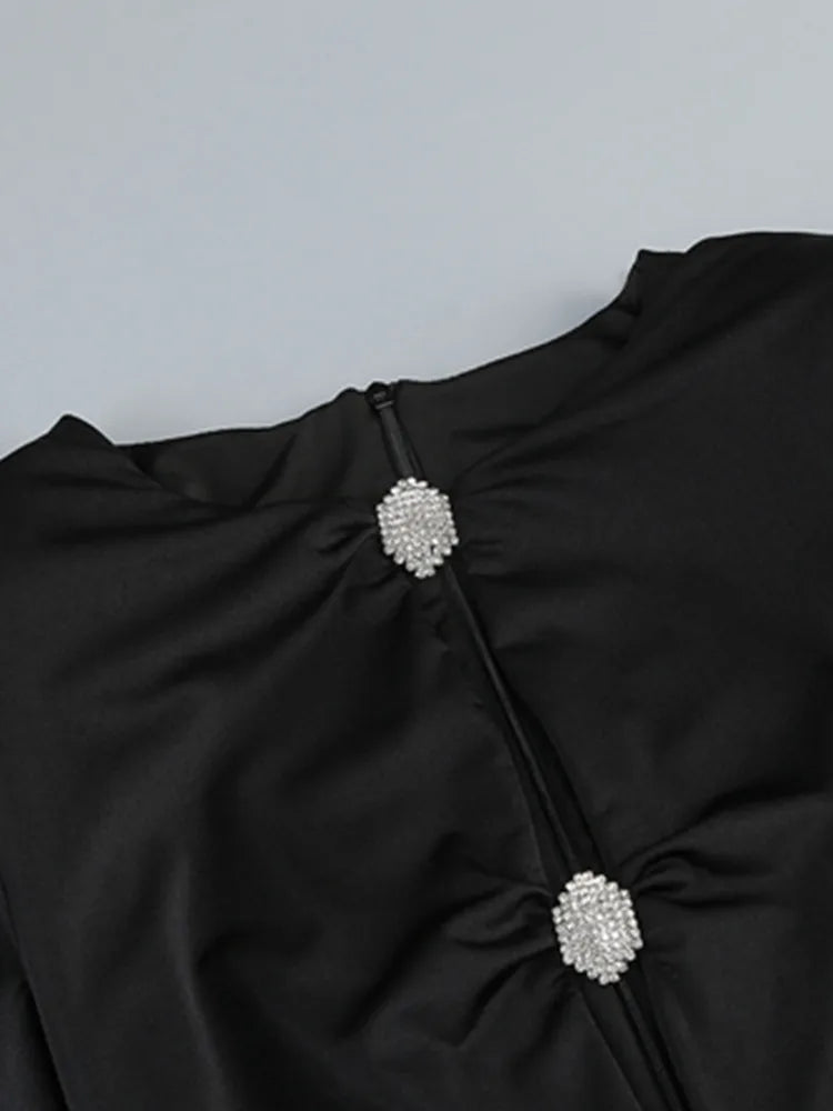 Luxury Women Celebrity Sexy Long Sleeve Key Hole Black Button Gowns Dress 2025 Elegant Evening Party Club Vestido