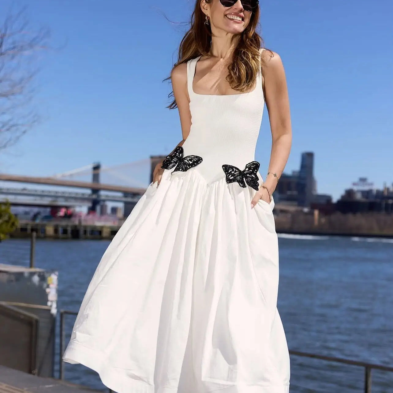 White Color Women Sleeveless Sexy O-Neck Straight Long Dress Elegant Evening Party Celebrity High Street Wear