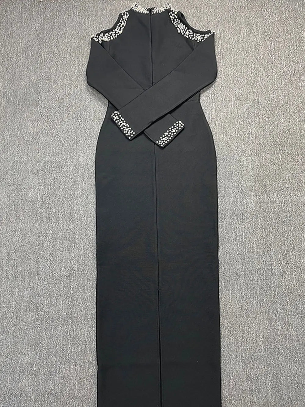 2024 Sexy Women'S Light Luxury Crystal Pearl Design Bandage Dress O-Neck Off Shoulder Long Sleeved Bodycon Christmas Long Dress