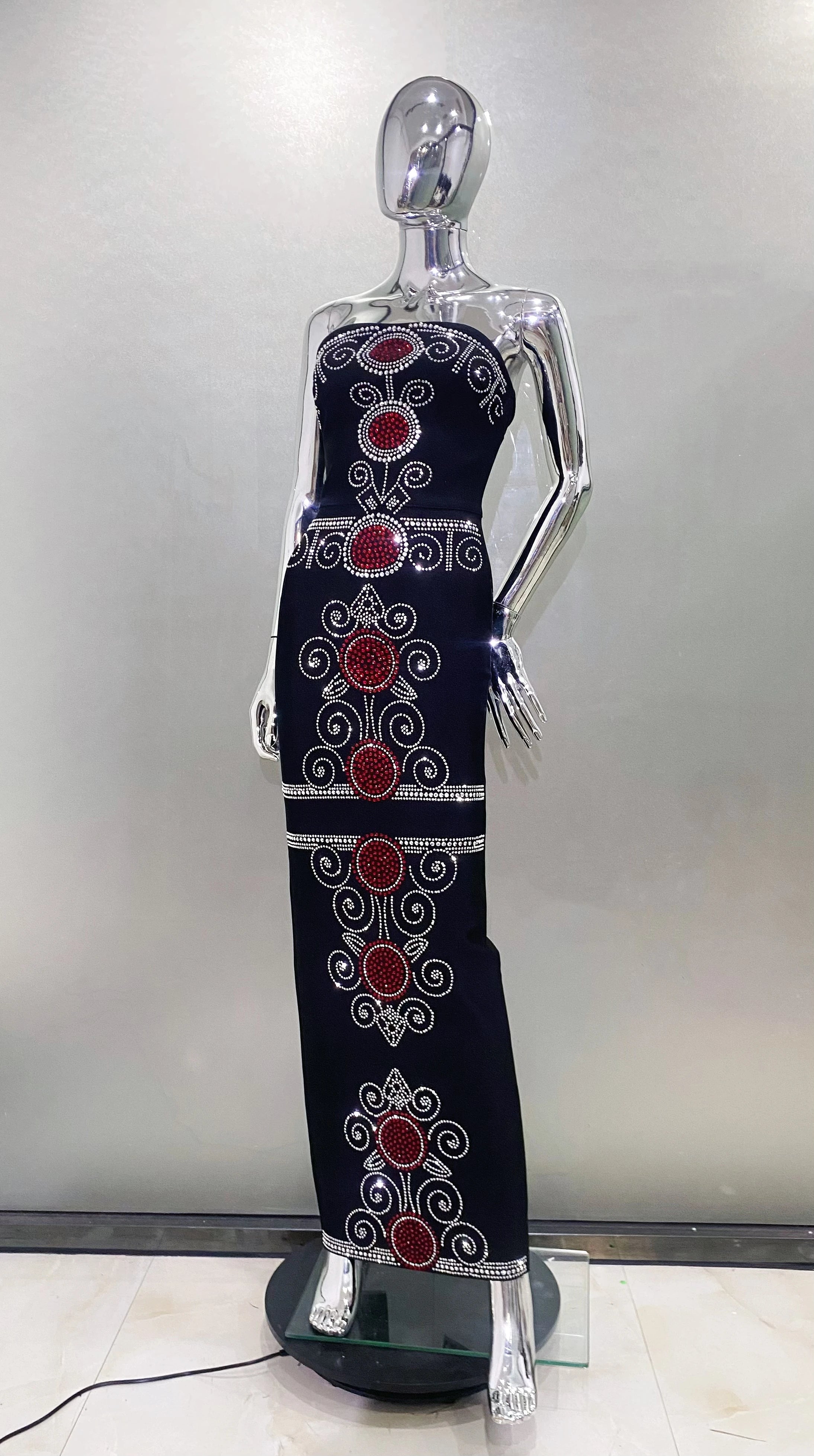 Top Women Sexy Strapless Colorful Rhinestones Bodycon Bandage Long Dress Celebrate Evening Party Birthday Outfit Vestido