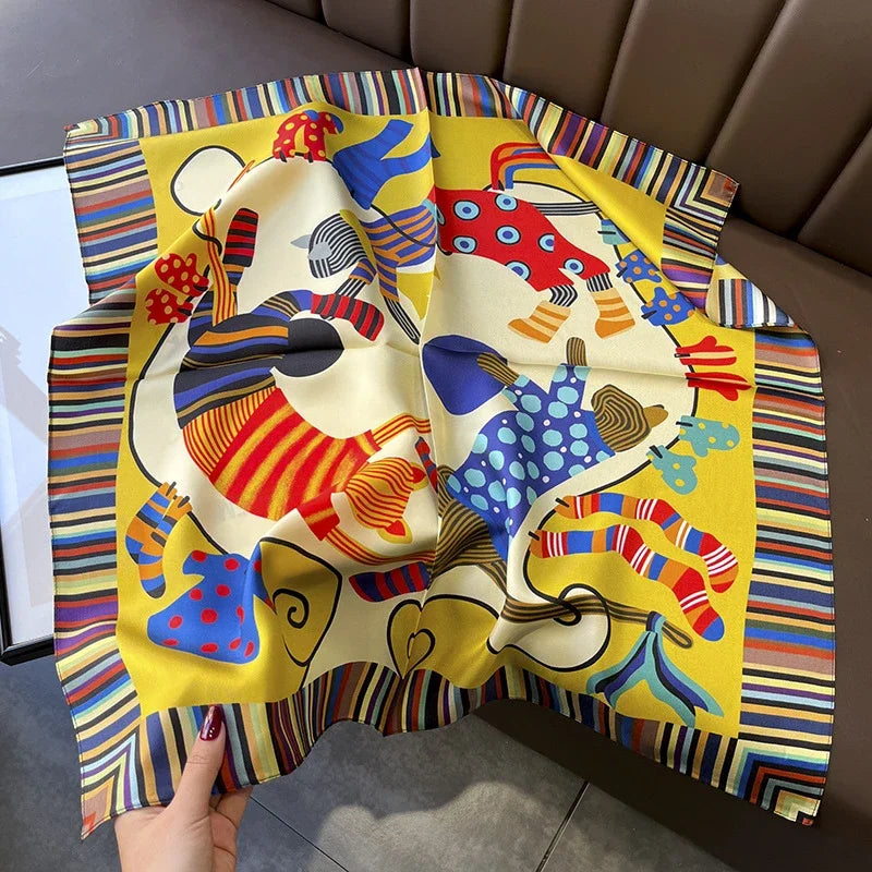 Square 100% Real Silk Scarf Women Bufanda Shawls Wraps for Lady Neckerchief Natural Foulard Femme Bandana Scarves Pashmina 2023 19157 68x68cm