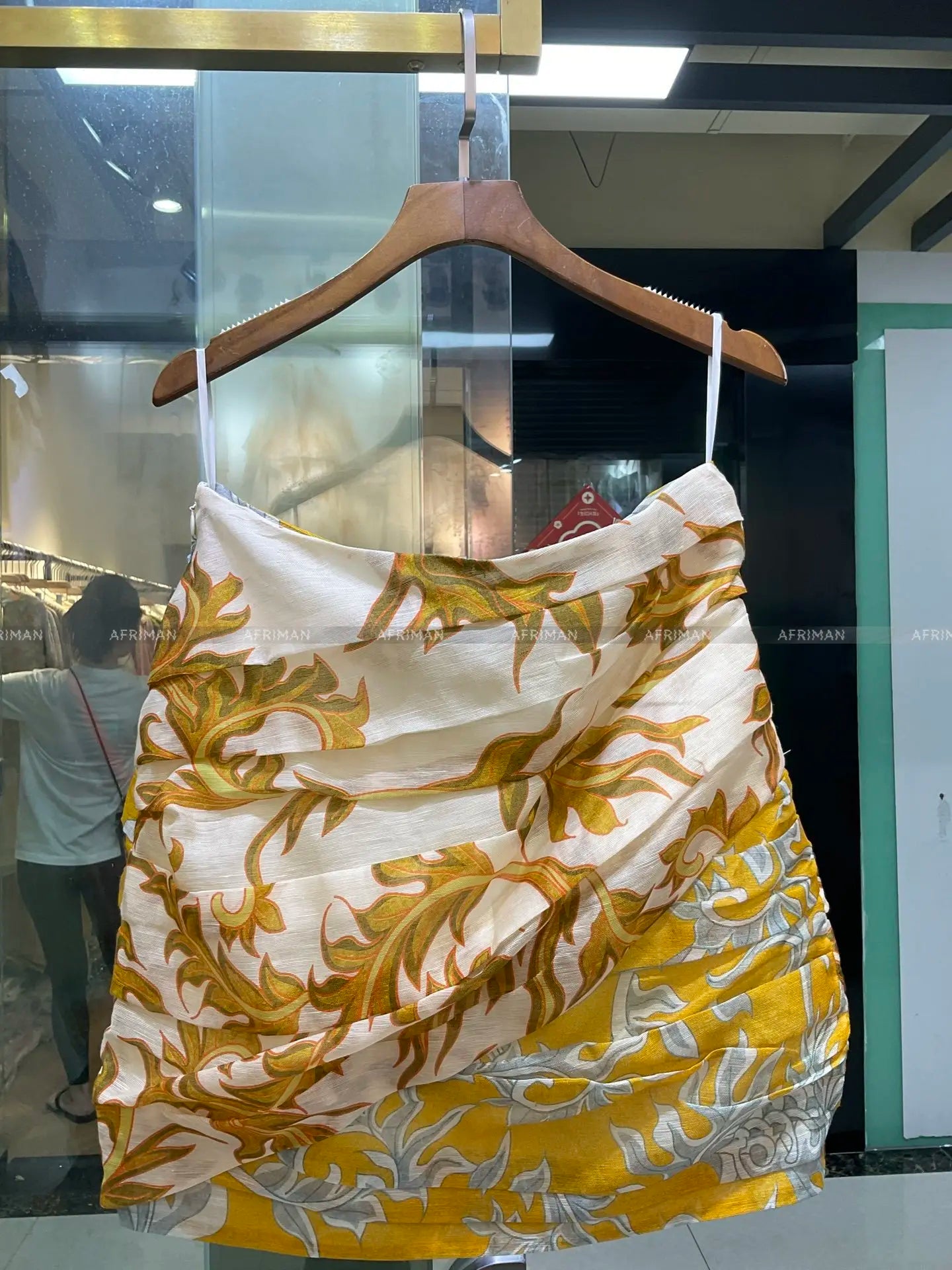 Women Position Printed Lantern Sleeve Lapel Loose Linen Shirt + Pleated Buttocks Wrapped Short Skirt Set