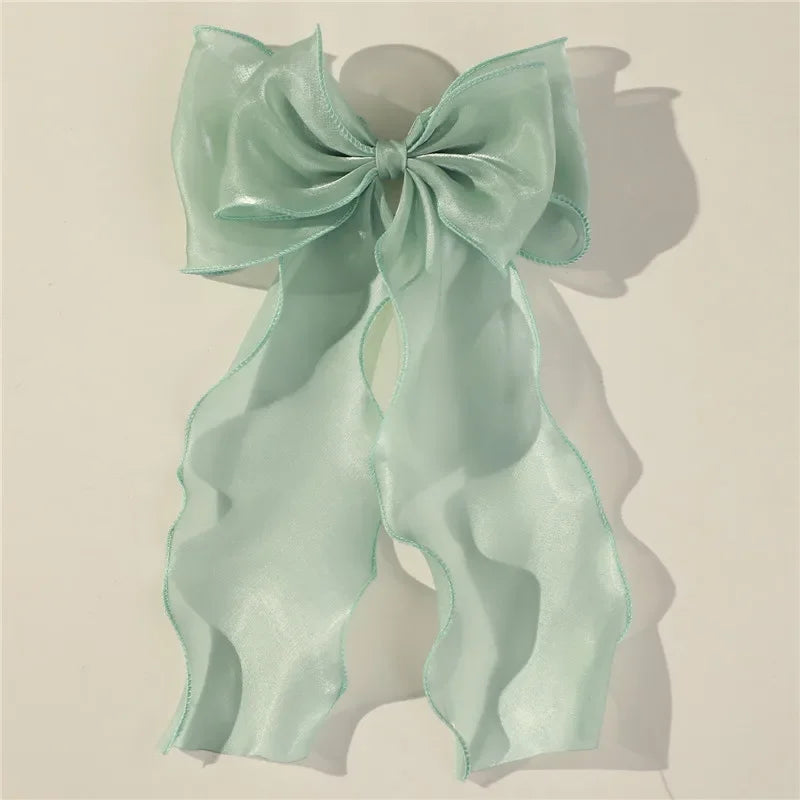 Sweet Chiffon Bow Hair Clips Girls Blue Shining Satin Bowknot Hair Clips Ribbon Bow Barrette Hairpin Grip Ponytail Clip Headwear green