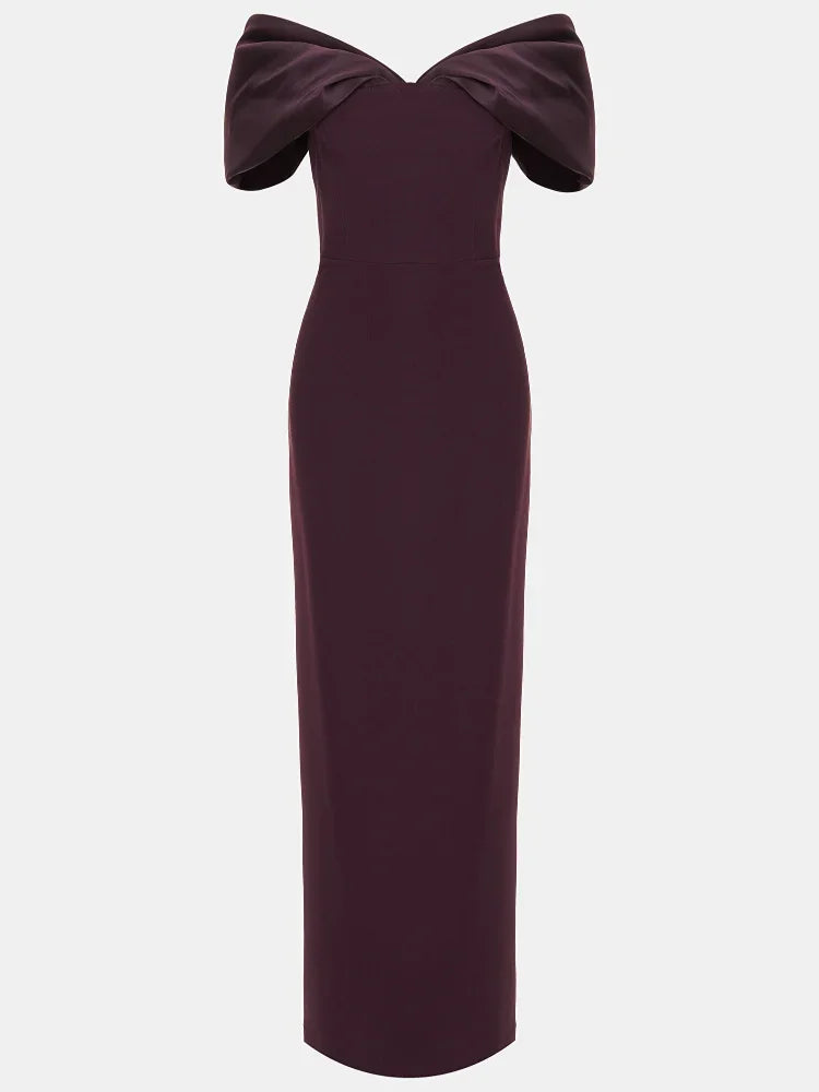 Elegant Purple Satin Patchwork Off Shoulder Midi Dresses New Lady Sleeveless Backless Slim Fit Long Vestido Evening Party Gowns