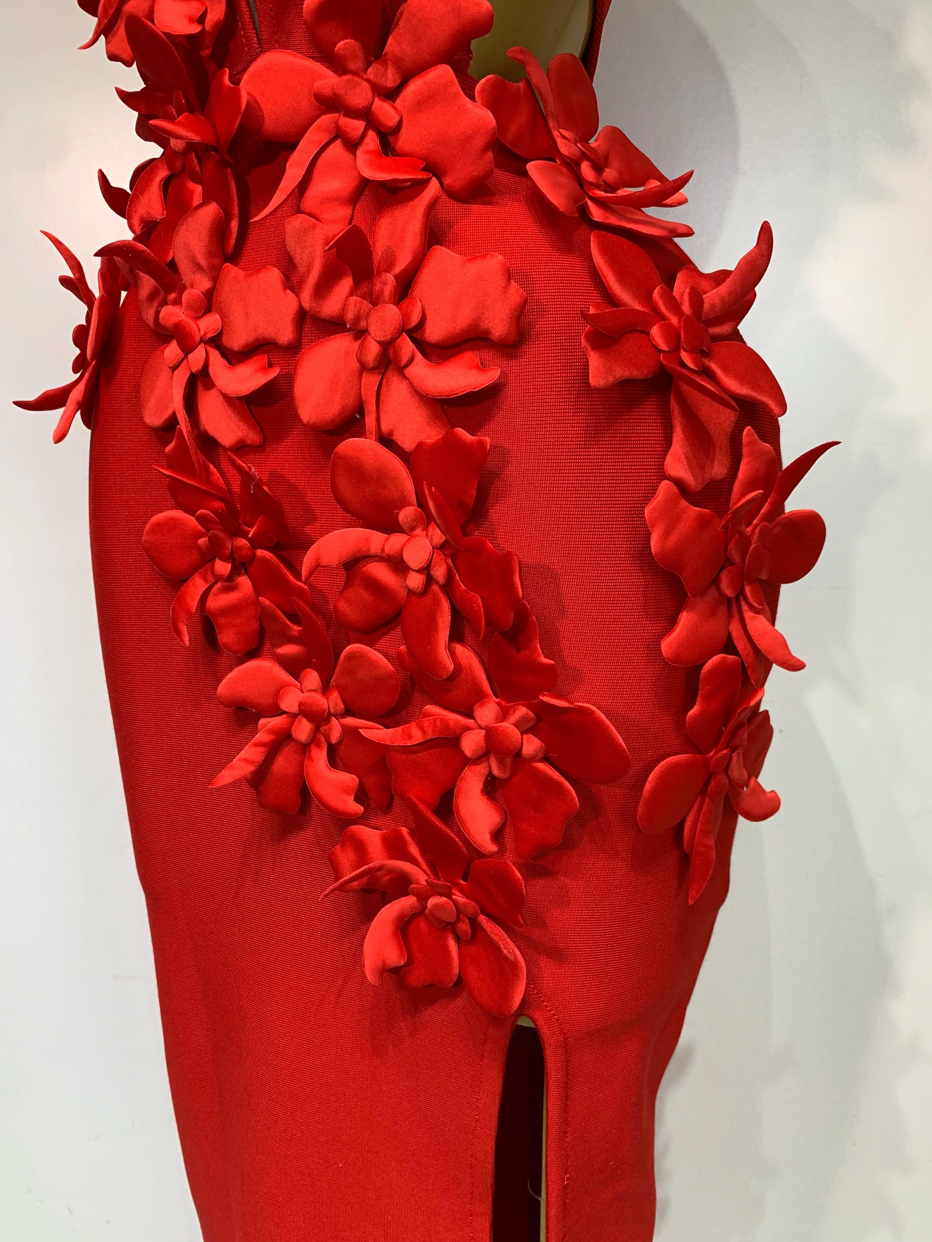 Women Sexy Sleeveless Flower Hollow Out Evening Party Bandage Dresses Red Knitted Bodycon Birthday Wedding Guest Clothing