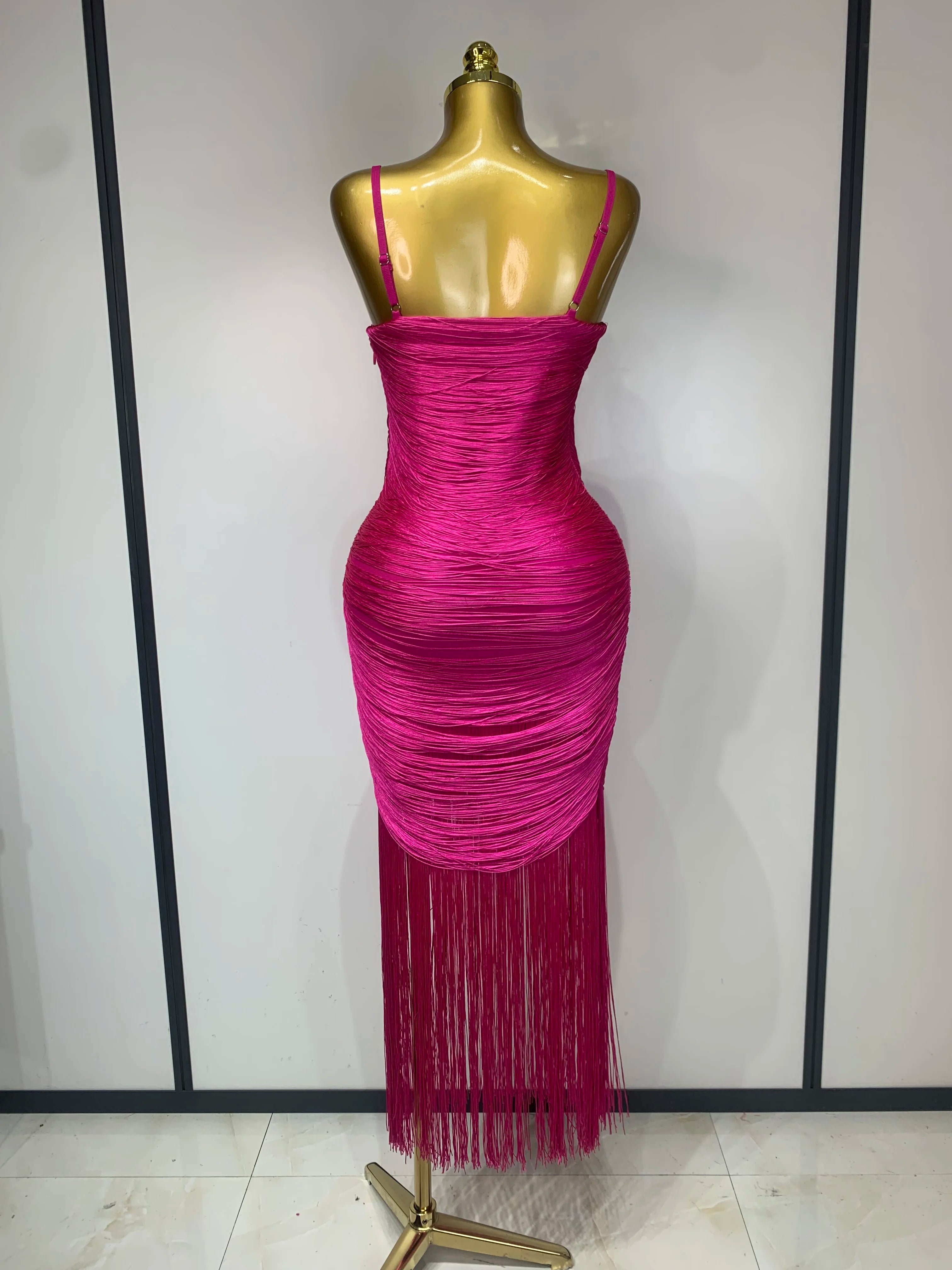 Women Sexy Backless Tassel Bodycon Bandage Dresses Celebrity Elegant Evening Party Nightclub Luxury Birthday Party Outfit 