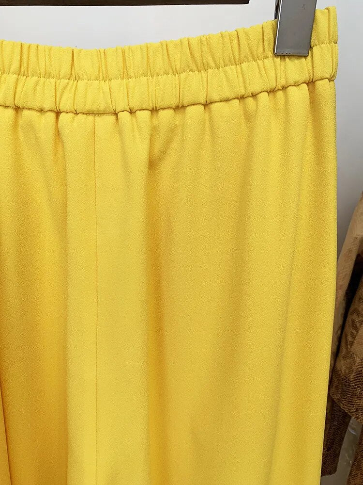 Yellow Pants Set 2024 New Designer Blazer with Diamond Striped Split Suit Jacket Straight Trouser Two Piece Set Outfits Women