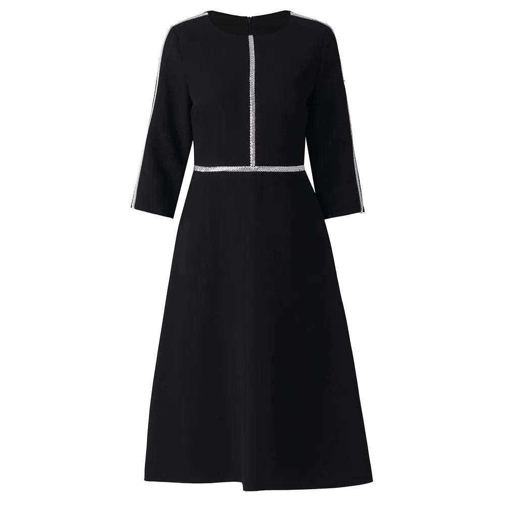 ZJYT Autumn Fashion Beading Party Formal Occasion Dresses for Women 2024 Elegant Christmas Red Midi Vestidos Fiesta Aline Robe black