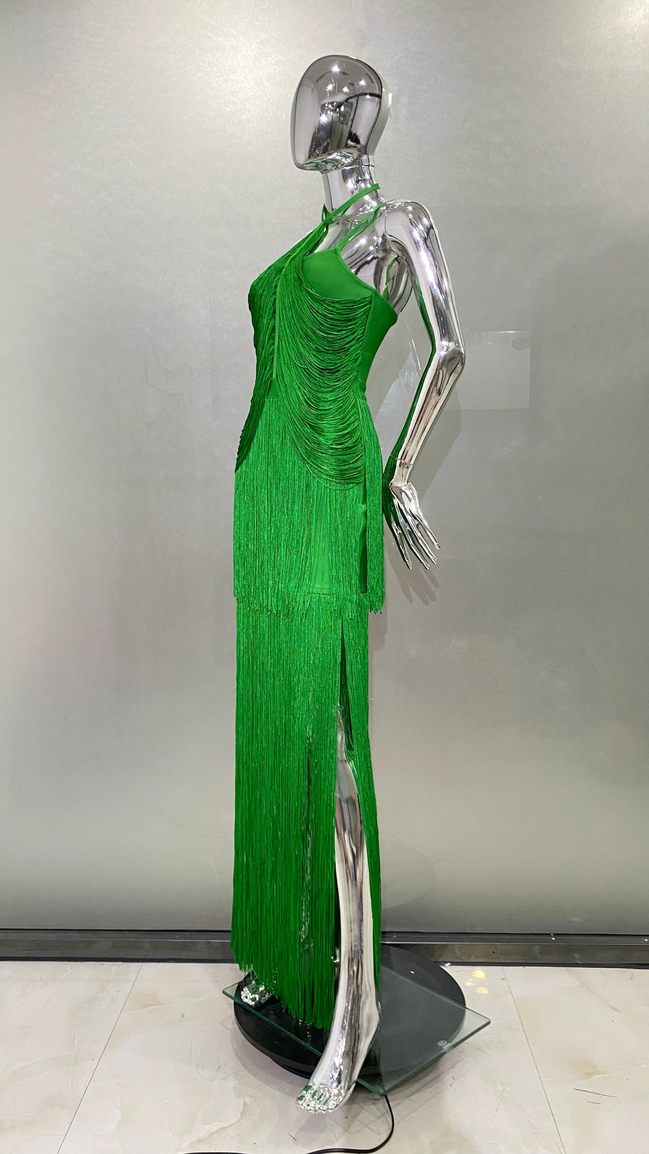 STOCK Super Shining Diamond Tassel Sexy V-Neck Mini Dress Fashion Woman Birthday Party Outfit Performance Costume