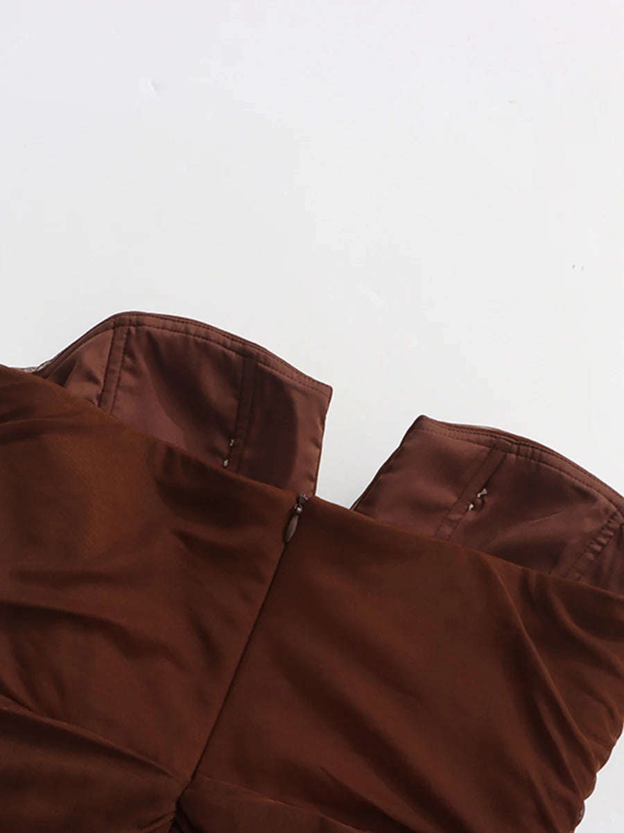 Solid Slimming Sheer Dresses for Women Diagonal Collar Sleeveless Patchwork Folds Irregular Dress Female Clothing