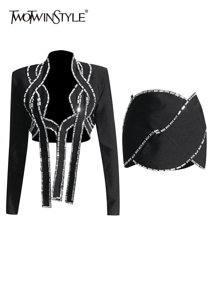 Hollow Out Two Piece Sets For Women V Neck Long Sleeve Tops High Waist A Line Skirt Summer Set Female Fashion New