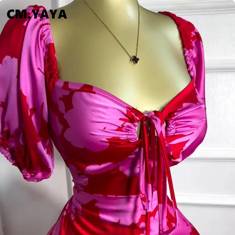 Women Floral Printed Lantern Half Sleeve Tie Up Long Maxi Dress 2025 Birthday Evening Sexy club Party Dresses Vestidos