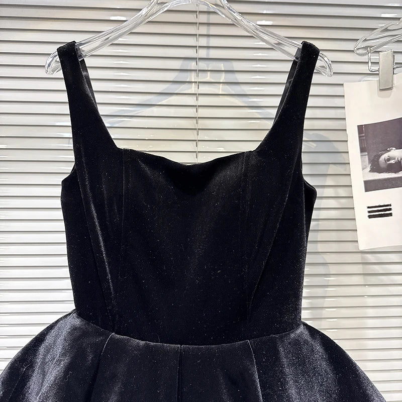 Winter New Fashion Style Velvet Waist-Cinching Contrast Color Hem Puffy Dress For Women Evening Party Dresses 11A07831