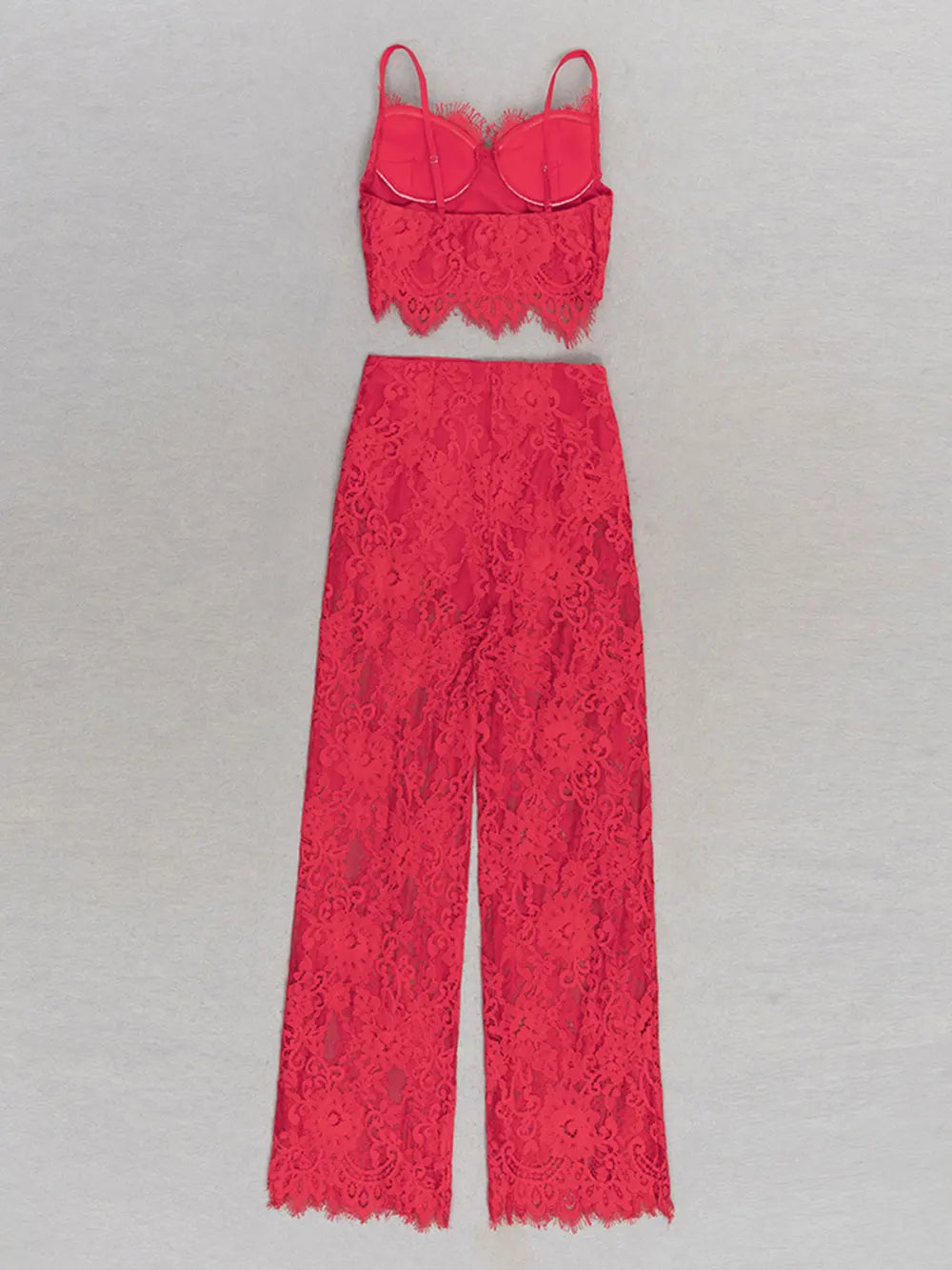 2025 Sexy Women'S Lace Pants Set Spaghetti Strap Sleeveless Backless Ultra Short Vest+Straight Leg Pants Two-Piece Set