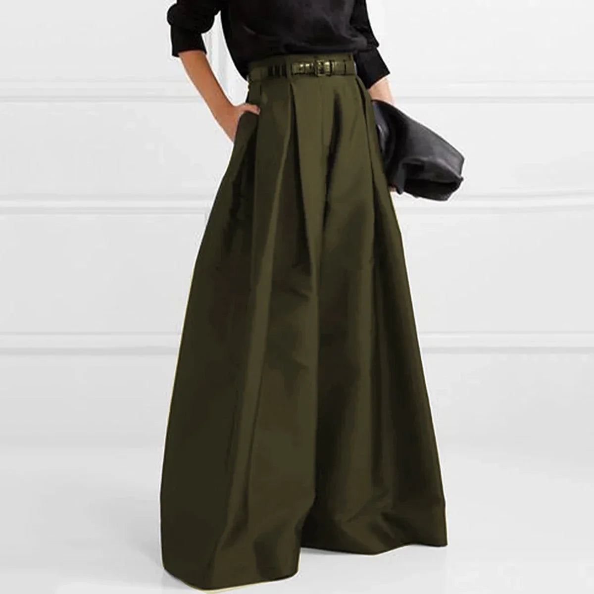 Gymystars Women Black Wide Leg Pants Baggy Pant Summer Autumn Loose High Waisted Trousers for Women New British Style ARMY GREEN