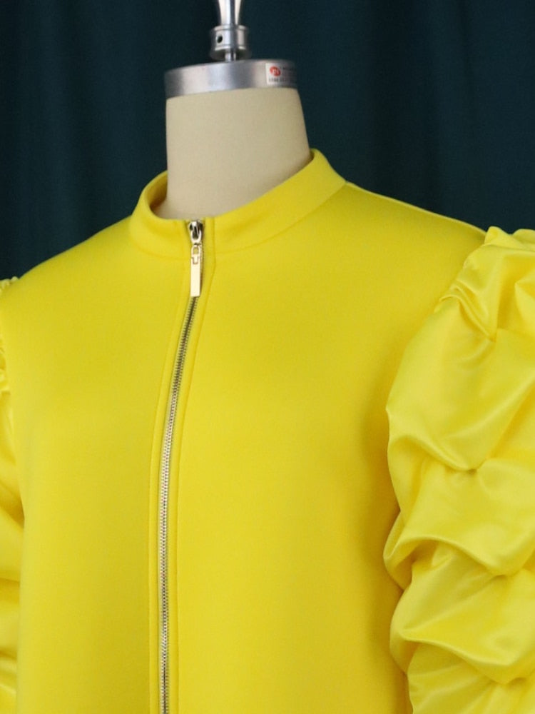 Mini robe droite pour femmes, col haut, manches bouffantes, fermeture éclair, tunique, rétro, Vintage, fête, Club, événements, 4XL, tendance automne hiver 2023