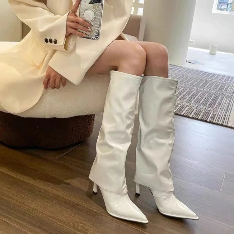 Women's boots autumn high heels, thin heels and pointed head all over the knee boots side zipper fashion boots