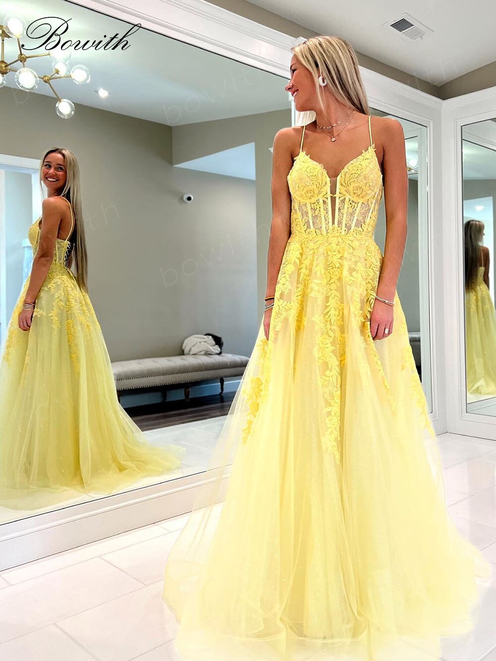 Bowith Applique Robes De Bal Longues Robes De Graduation pour Femmes À Lacets Robe De Soirée robes de cóctel