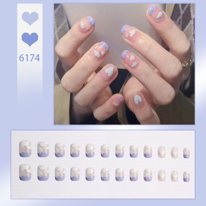 24pcs Lemon Short Wear Tips Nail False Patch Press on Nails Supplies for Professionals Artifical Fake Nails Faux Ongles Uñas 6174 -Fake Nails Art