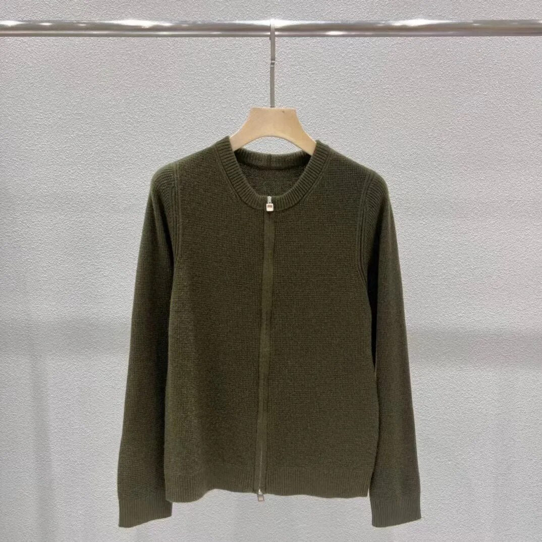 Winter 2024 Cashmere Casual Style Knitted Set of Clothes Khaki Cardigan