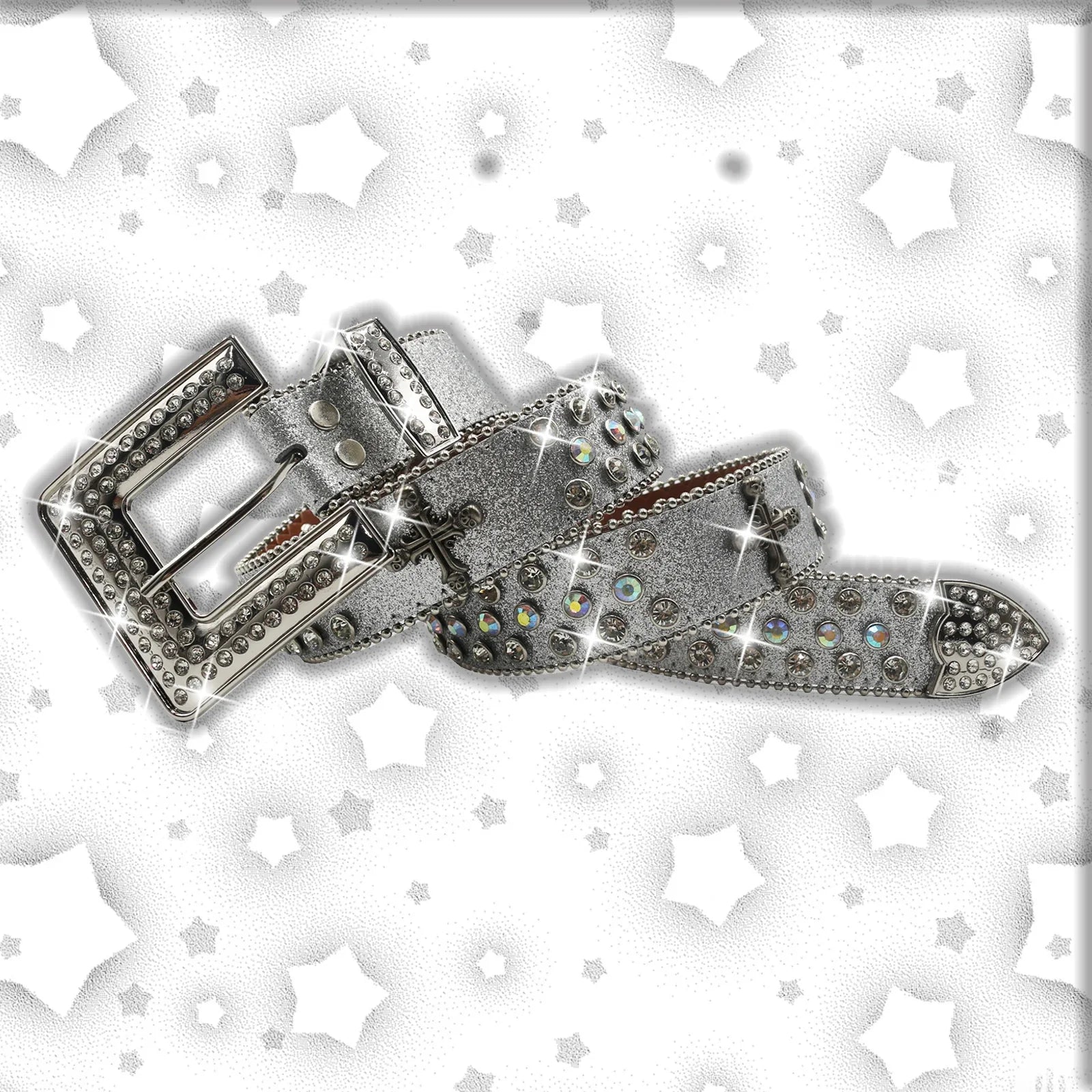 Vintage Dark Rhinestone Rivet Belt for Women Sequin Punk Hip Hop Jeans Accessories Luxury Designer bb Belt Beautiful FK-SZKLT-Silver