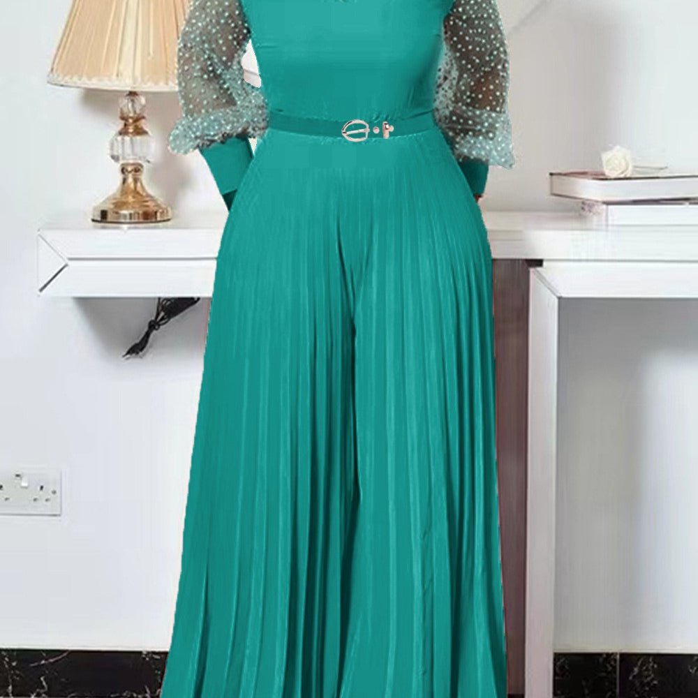 S-5xl Fall Outfits Women Pink Fashion Plus Size Jumpsuit Slim Pleated Long Sleeve Rompers Elegant Clothes Wholesale Dropshipping