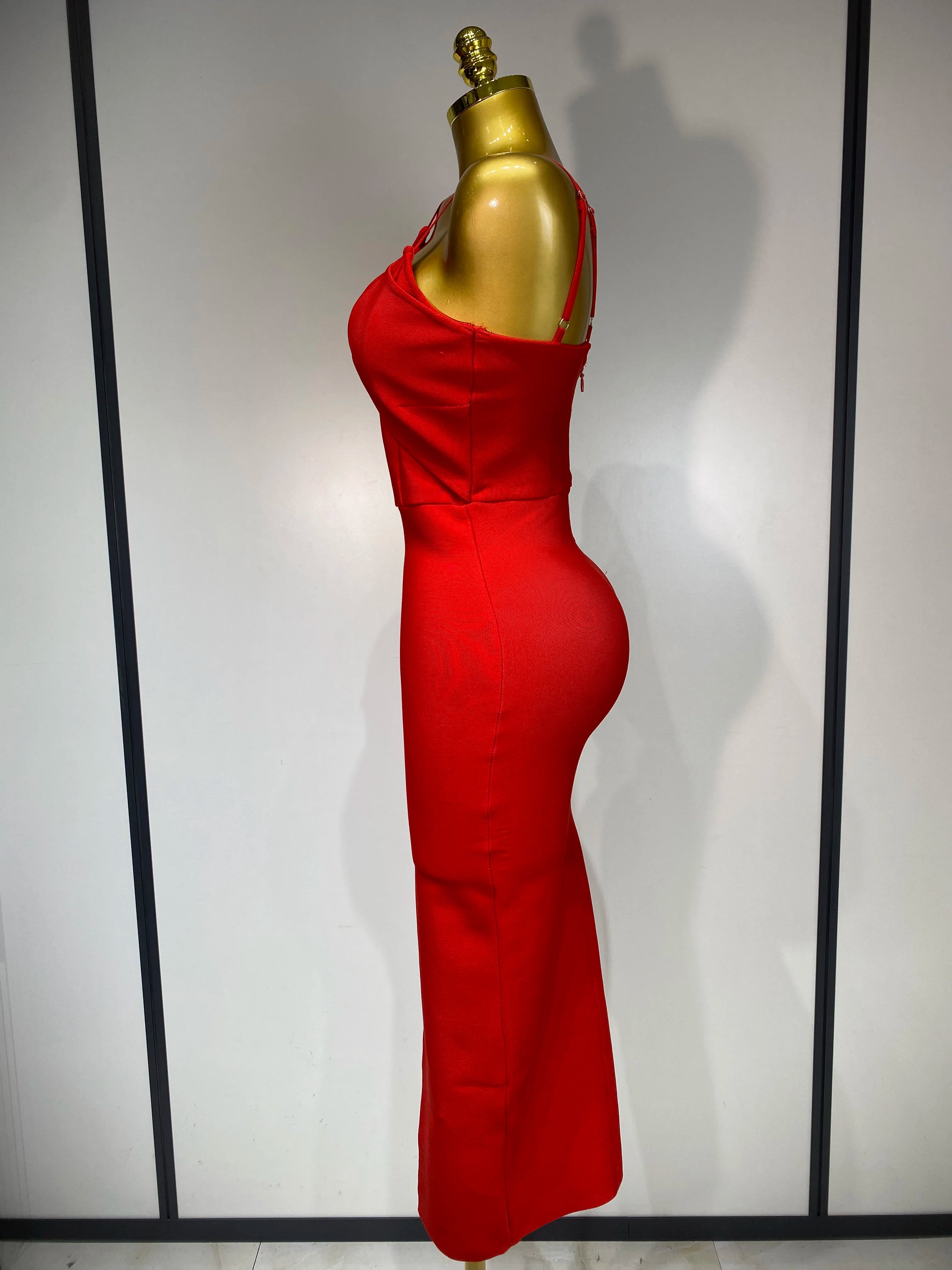 Women Sexy Sleeveless Hollow out Split Backless Red Midi Bandage Dress 2025 Celebrity Elegant Evening Luxury Birthday Dresses