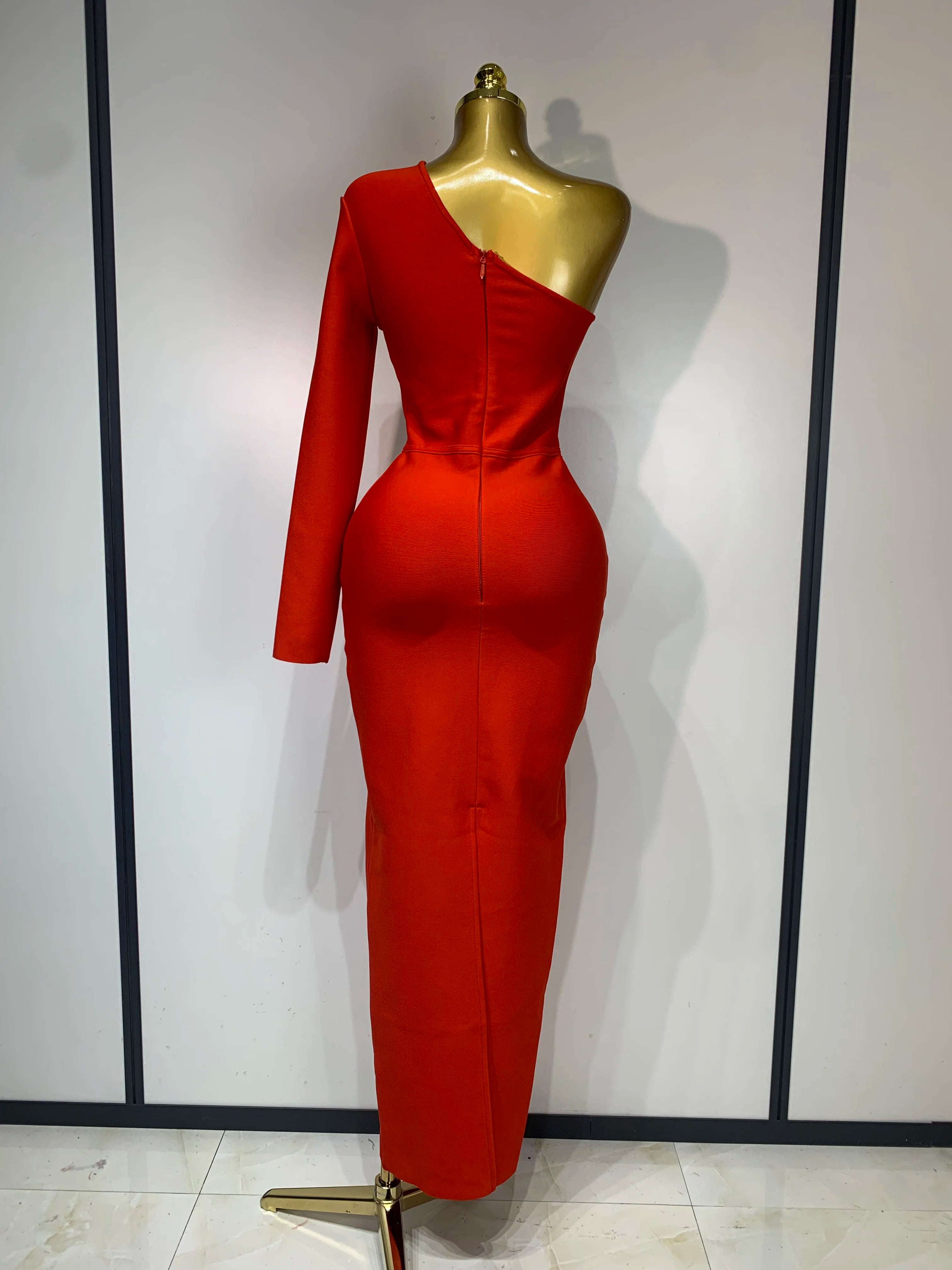 Women Sexy One Shoulder Cut Out Red Bodycon Bandage Dresses Elegant Luxury Birthday Nightclub Celebrity Evening Party Gowns