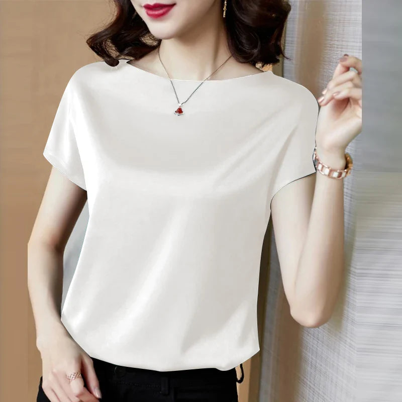 ZANZEA Summer Fashion Blouse Elegant Short Sleeve Satin Shirt Women Stylish OL Work Shirt Female Party Blusas Tunic Chemise White