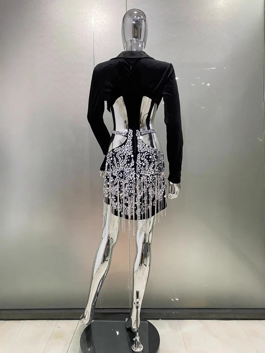 New Arrive Women Cross-Border Foreign Trade Luxury Rhinestone Fringe Sexy Hollow Suit Dress Fashion Hot Girl Party Dress