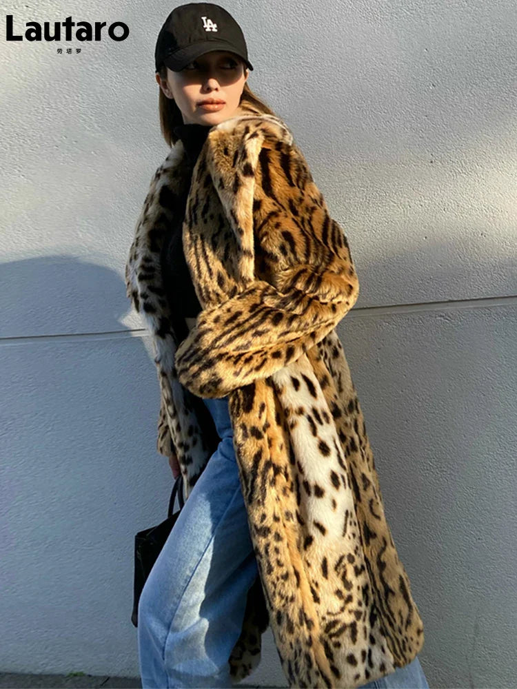 Winter Long Warm Thick Leopard Fluffy Faux Fur Coat Women Tiger Print Runway Loose Luxury Designer Clothing Women 2022