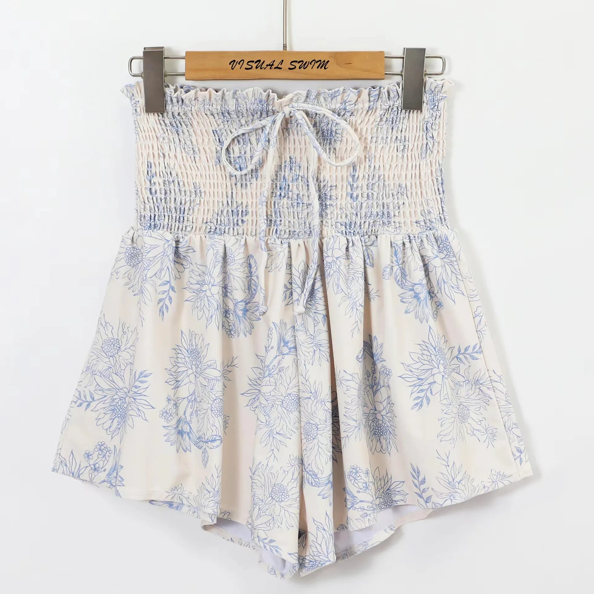 New Vintage Printed Double-sided Wear Swimming Bathing Suit Women Bandage Sexy One Piece Swimsuit Beachwear Swimwear Woman Blue shorts