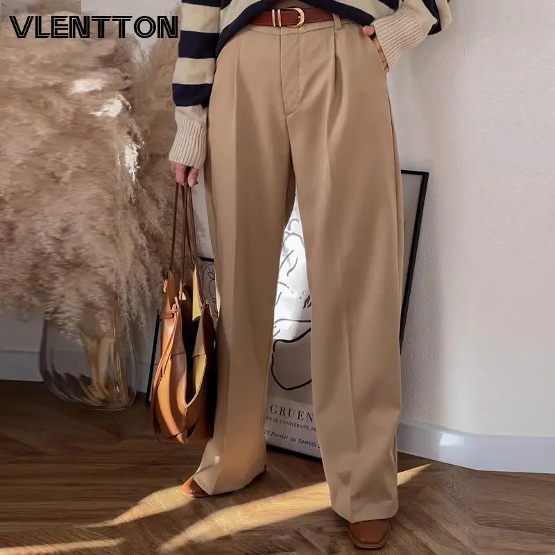 Spring Autumn Women Vintage Solid High Waist Pants Casual Zipper Pockets Loose Straight Trousers Female Ropa Mujer The picture color