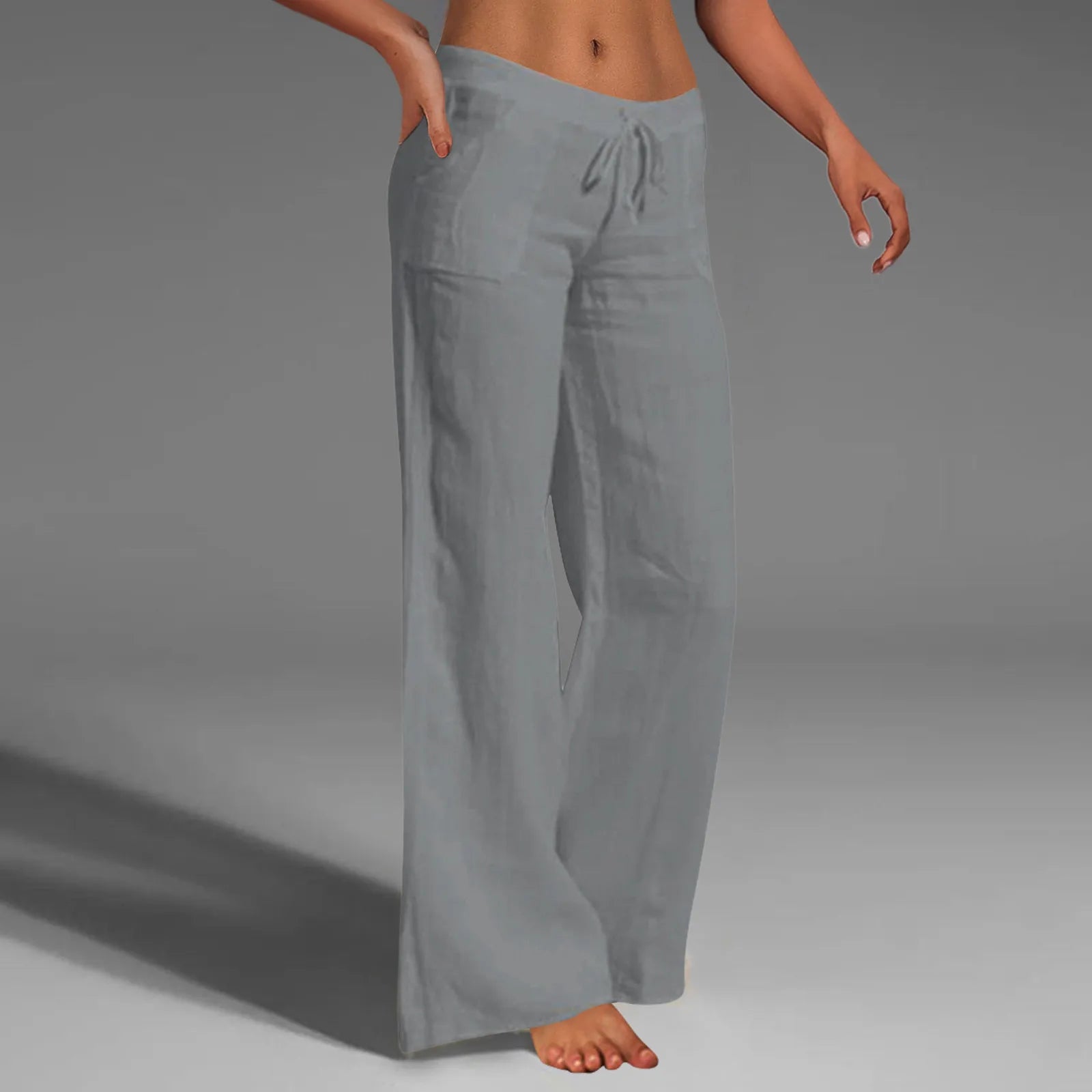 Summer Cotton Linen Women'S Pants Oversize Black Wide-Leg Pants Casual Pants Female Trendy Loose Fashion Trousers Ladies Grey