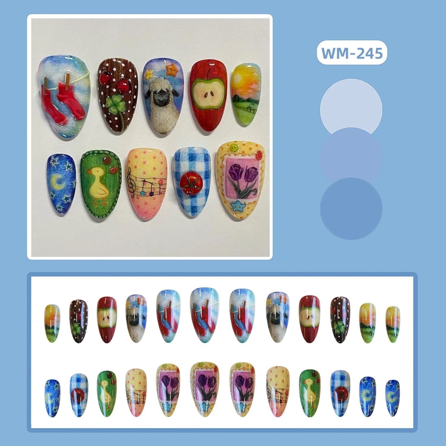 24pcs Sweet Almond Press on Nails y2k Fruit Bow Print False Nail Tips Wearable Spicy Girl Sweet Cool 2D Pattern Fake Nails 4