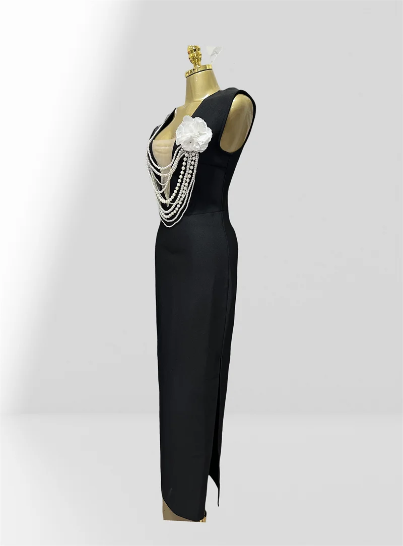 New Summer Sexy V-Neck Sleeveless Package Hips Ankle Lenght Bandage Dress Graceful Woman Party Dress Cocktail Party Vestido